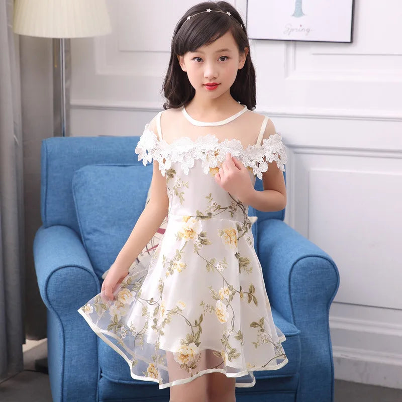 ARWEN AJH 2024 Kids Girls Flower Dress Children Girl Voile Birthday Party Dress Baby Fancy Princess Fashion Yarn Dress 3 5 8 10 12 Years