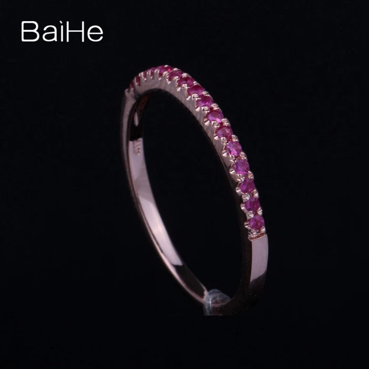 BAIHE Real Solid 10K Rose Gold H/SI Round 100% Genuine Ruby Ring Women Wedding Band Match Ring кольцо кольцa Fine Jewelry Making