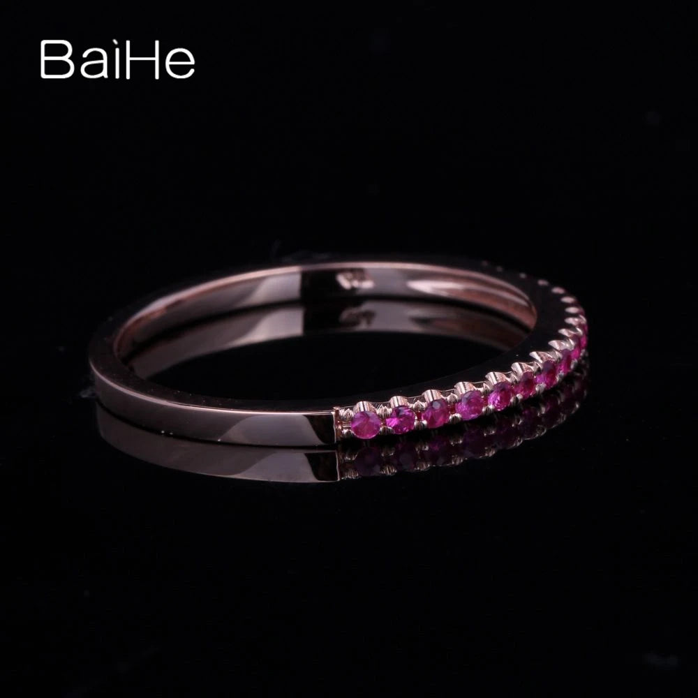 BAIHE Real Solid 10K Rose Gold H/SI Round 100% Genuine Ruby Ring Women Wedding Band Match Ring кольцо кольцa Fine Jewelry Making