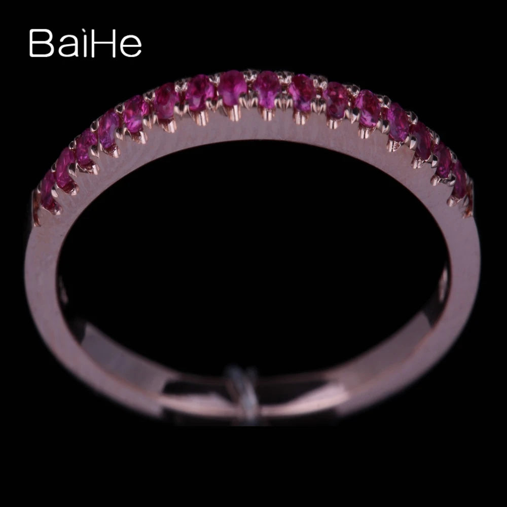 BAIHE Real Solid 10K Rose Gold H/SI Round 100% Genuine Ruby Ring Women Wedding Band Match Ring кольцо кольцa Fine Jewelry Making