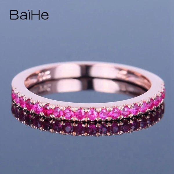 BAIHE Solid 18K Rose Gold 0.25CT Certified H/SI Round 100% Genuine Natural Rubys Engagement Women Trendy Fine Jewelry Ring