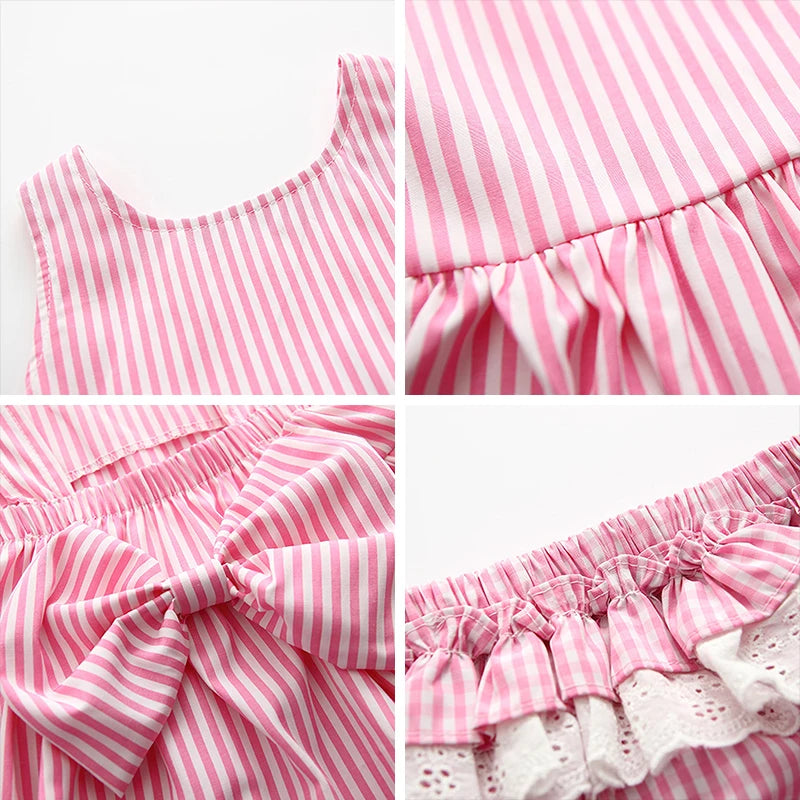 Baby Clothing Sets 2023 Girls Cute Summer Sleeveless Dress Girl 2Pieces Sets Short Pants+Dress Set Stripe Patten for Baby 6-24M