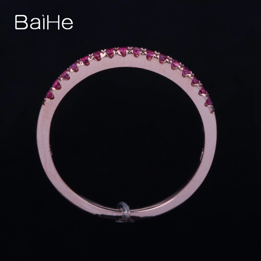 BAIHE Real Solid 10K Rose Gold H/SI Round 100% Genuine Ruby Ring Women Wedding Band Match Ring кольцо кольцa Fine Jewelry Making