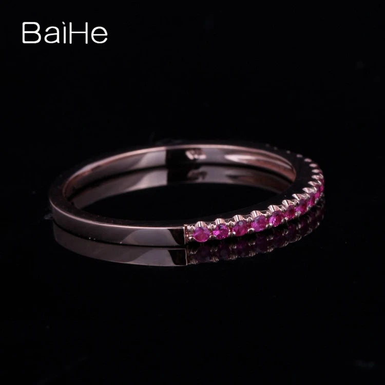 BAIHE Real Solid 10K Rose Gold H/SI Round 100% Genuine Ruby Ring Women Wedding Band Match Ring кольцо кольцa Fine Jewelry Making