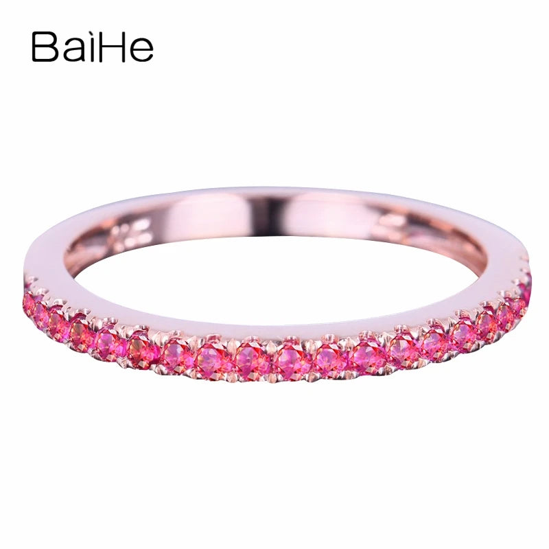 BAIHE Solid 18K Rose Gold 0.25CT Certified H/SI Round 100% Genuine Natural Rubys Engagement Women Trendy Fine Jewelry Ring