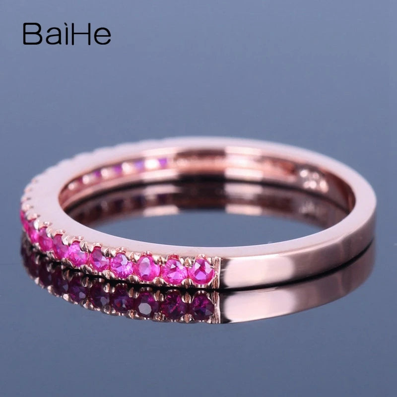 BAIHE Solid 18K Rose Gold 0.25CT Certified H/SI Round 100% Genuine Natural Rubys Engagement Women Trendy Fine Jewelry Ring