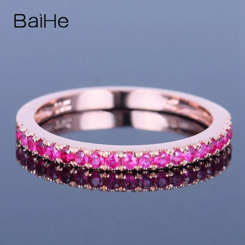 BAIHE Solid 18K Rose Gold 0.25CT Certified H/SI Round 100% Genuine Natural Rubys Engagement Women Trendy Fine Jewelry Ring