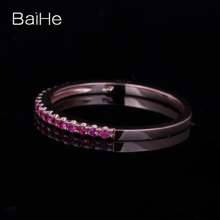 BAIHE Real Solid 10K Rose Gold H/SI Round 100% Genuine Ruby Ring Women Wedding Band Match Ring кольцо кольцa Fine Jewelry Making