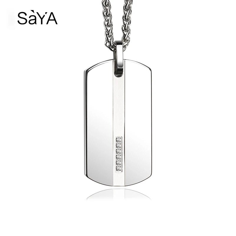 Men Pendants  Necklace for Male,Classic Tungsten Inlay CZ Stones with Titanium Steel Cuban Chain, Free Shipping, Engraving