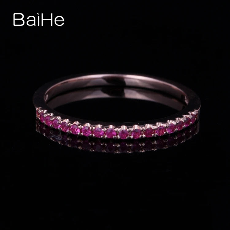 BAIHE Real Solid 10K Rose Gold H/SI Round 100% Genuine Ruby Ring Women Wedding Band Match Ring кольцо кольцa Fine Jewelry Making