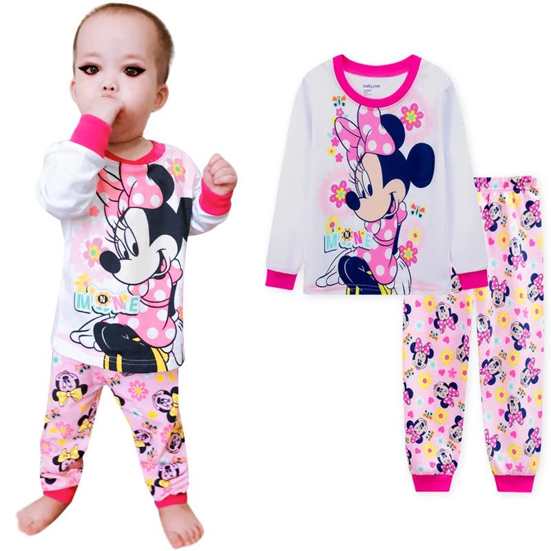 1-7y 2pcs New Kids Minnie Mouse Pajamas Sets Baby Girls and Boys Clothes Pijamas Anna Elsa Cartoon Long Sleeve T-shirt+Pants Set