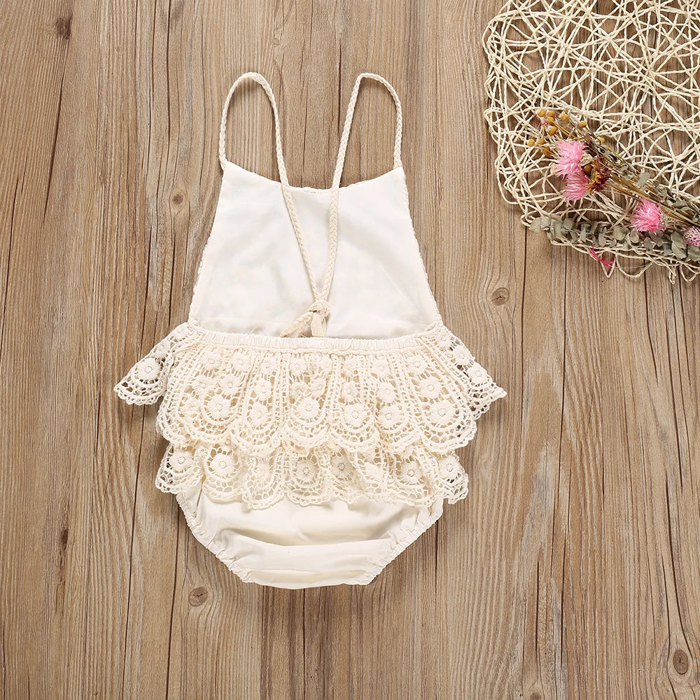 New Newborn Girl Ruffle Lace Backless Jumpsuit Baby Romper Summer Clothes