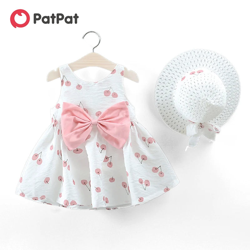 ARWEN&AJH GROUP مجموعة اروين التجاريه2024   PatPat New Summer 2-piece Baby and Toddler Fruit Apple Cherry Allover Bow Decorative Sleeveless Dress and Hat Set