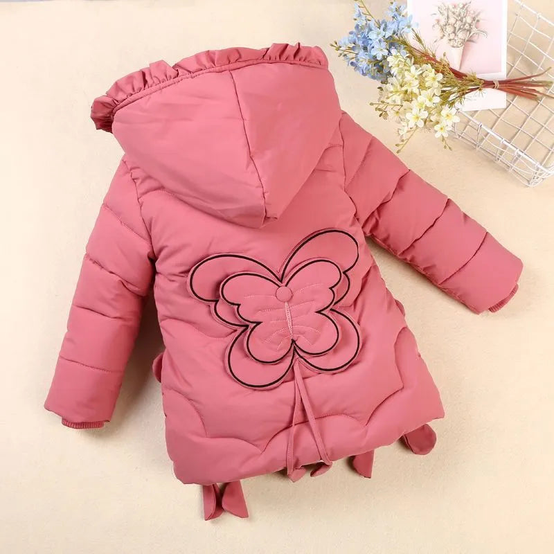 3-12Y toddler Girls Long Jacket Outwear Children Cotton-padded Jacket Girl Winter down Clothes Warm Coat Fur  Snowsuit Kids