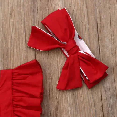 Cute Newborn Baby Girl Clothes Sets Ruffle Backless Cherry Romper Headband 2pcs Summer Outfits Toddler Infant Jumpsuit 0-18M