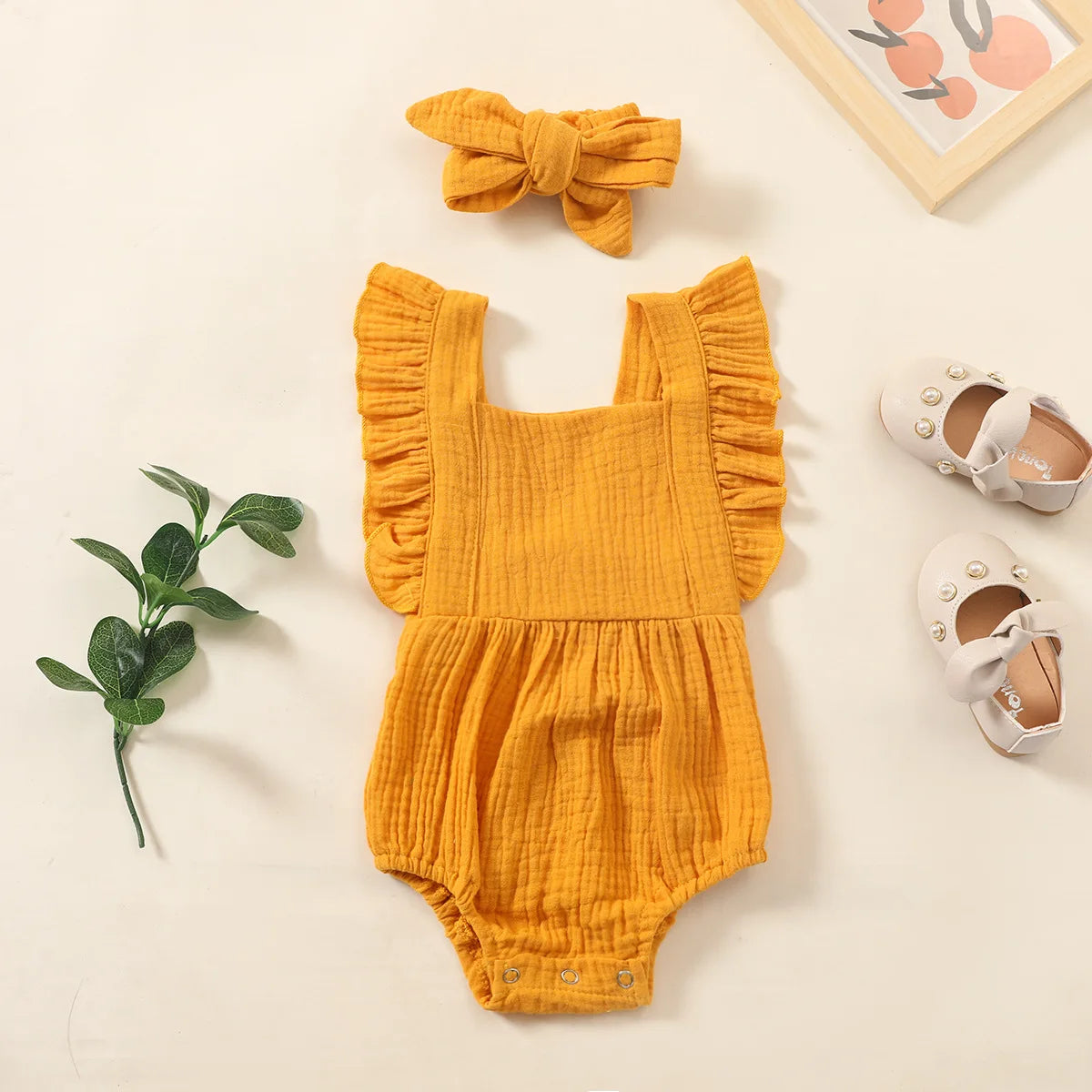 Summer Newborn Infant Baby Girls Romper + Headband Muslin Sleeveless Rompers Kids Onepiece Fashion Baby Clothing