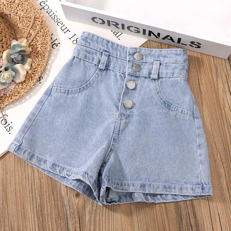 Summer Kids Girls Clothes Set Teen Girl Crop Tops T-shirt + Denim shorts 2pcs Girl Outfits Baby Girls Clothing 4 7 10 to 12 year