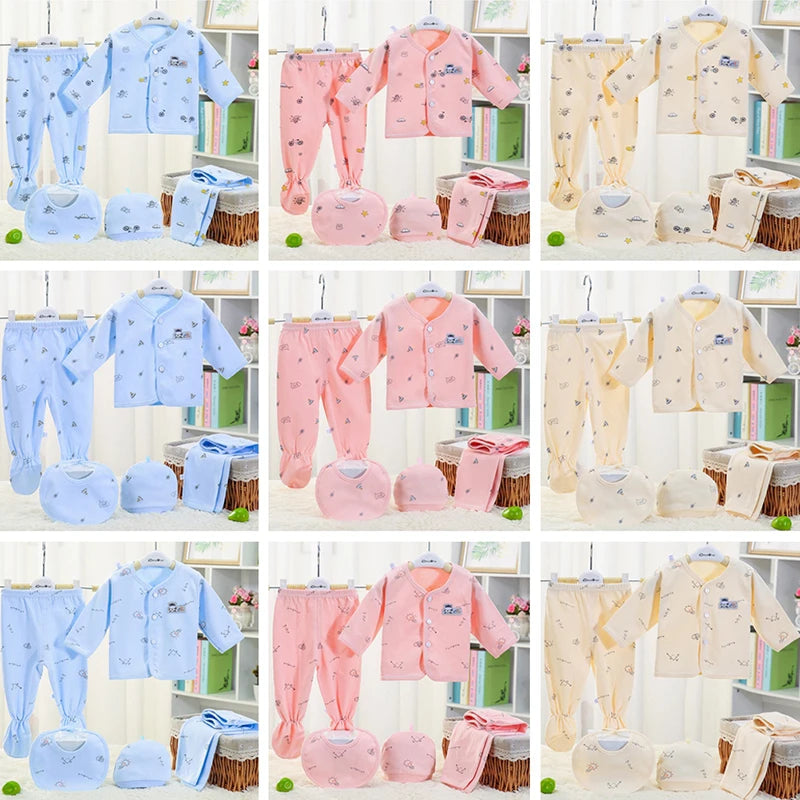 Baywell Infant Newborn Unisex Clothes 0-3 Months Baby Spring Autumn Print Cartoon Clothing Sets Tops Trousers Hat Bibs