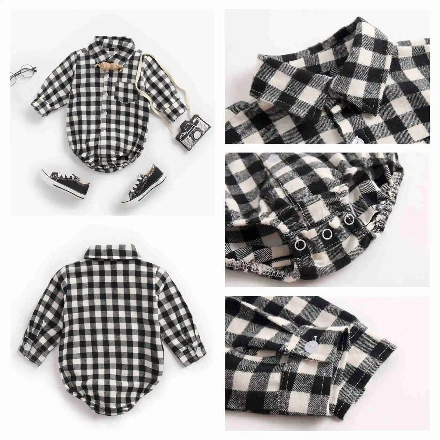 Sanlutoz Long Sleeve Cotton Baby Boys Bodysuits Plaid Casual Infants Clothing Autumn