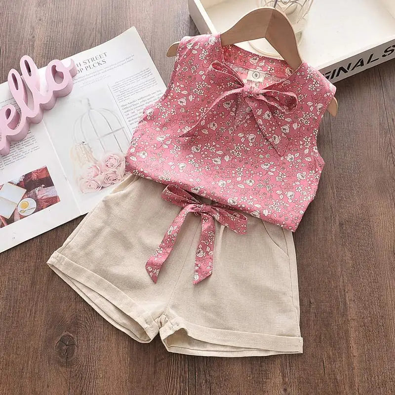 Bear Leader Summer 2Pcs Girls Clothes Sets Floral Cartoon Kids Ruffle Sleeve Top and Skirt Outfits Casual Girls Boutique Outfits