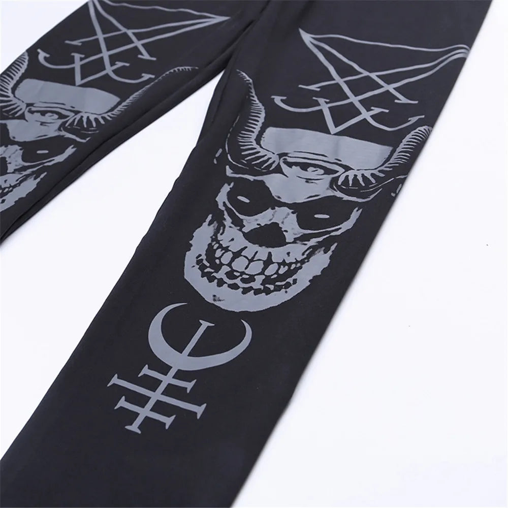 [You're My Secret] 2024 HOT Gothic Leggings For Women Ouija Workout Pants Dark Grunge Black Cat Skull Leggins Devil Satan Legins