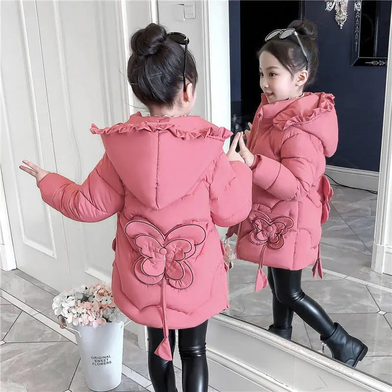 3-12Y toddler Girls Long Jacket Outwear Children Cotton-padded Jacket Girl Winter down Clothes Warm Coat Fur  Snowsuit Kids