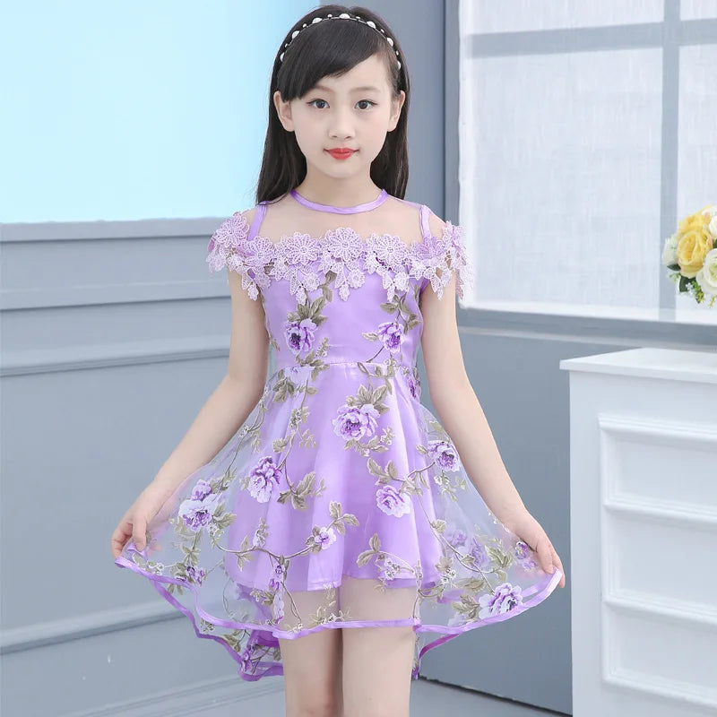 ARWEN AJH 2024 Kids Girls Flower Dress Children Girl Voile Birthday Party Dress Baby Fancy Princess Fashion Yarn Dress 3 5 8 10 12 Years