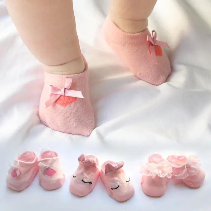 3 Pairs/Lot Lace Flower Newborn Baby Socks Cotton Anti-Slip Kids Floor Socks Bow toddler Girl Socks Spring Girls Gift sokken