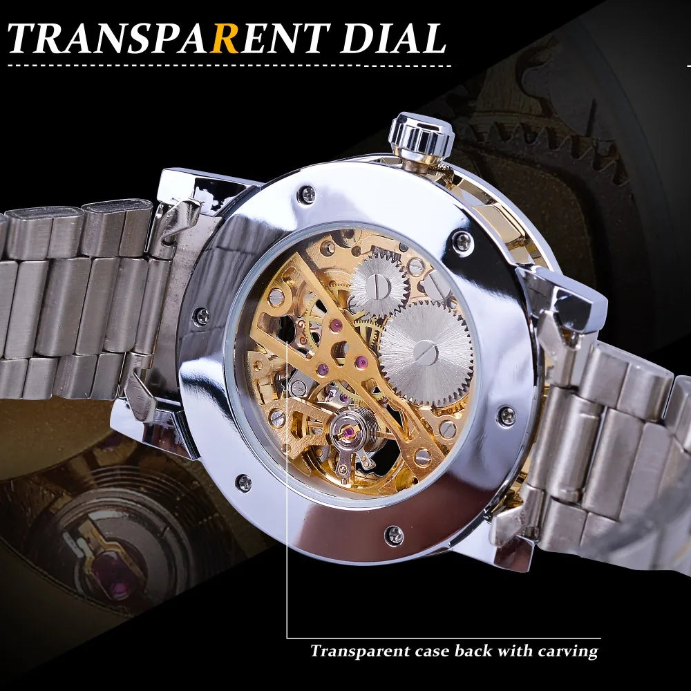 Winner Transparent Fashion Diamond Luminous Gear Movement Royal Design Men Top Brand Luxury Male Mechanical Skeleton Wrist Watch