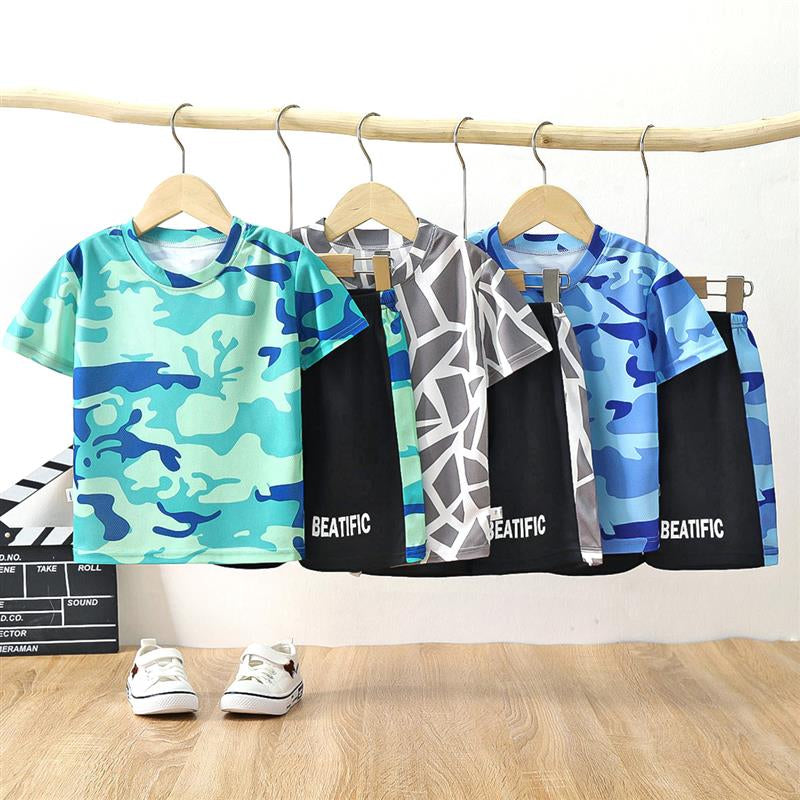 مجموعة اروين ARWEN&AJH GROUP Summer Children's Suit 2024 New Quick-drying Clothes Sportswear Boys Baby Camouflage T-shirt Two-piece Children's Clothing Wholesale