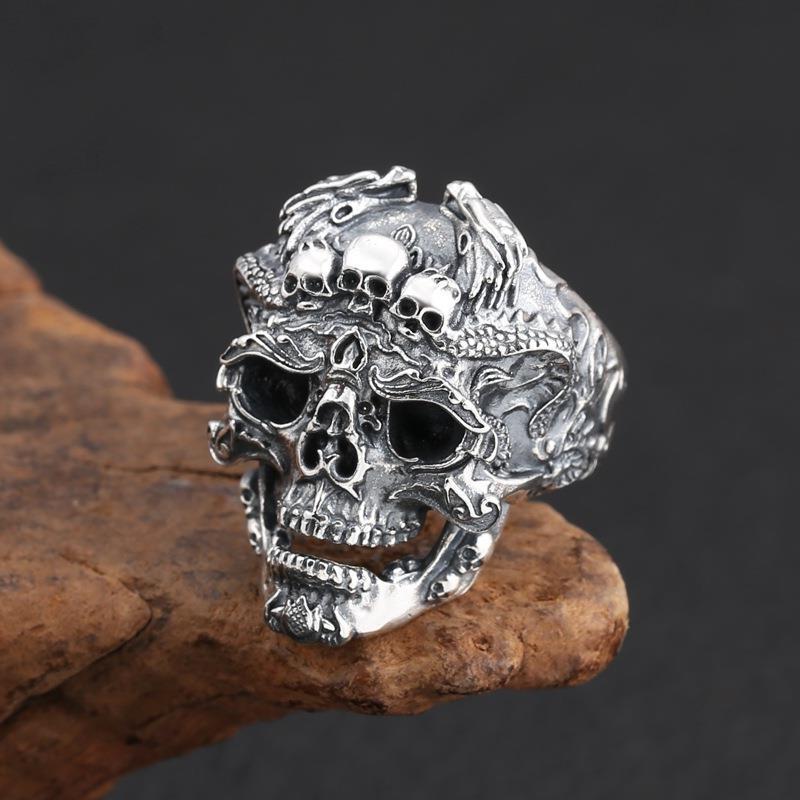 Cross-border Wish Hot Sale Jewelry Skull Ring Male Rock Gothic Punk Jewelry Ring Male Gift