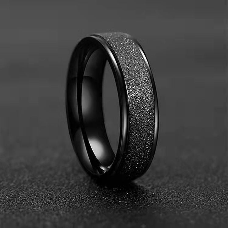 Cross-border Hot Frosted Ring Men's Titanium Steel Non-fading Index Ring Black Single Social All-match Student Bracelet