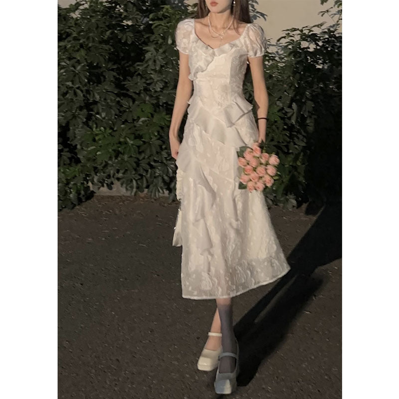 ARWEN&AJH GROUP مجموعة أروين 2024 French Tea Break Dress Women's 2024 Early Spring And Summer New White Ruffled Irregular Slim Short Skirt