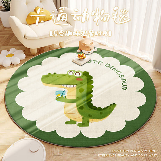 Cartoon Animal Round Crystal Velvet Carpet Easy To Take Care Of Bedroom Bedside Blanket Study Swivel Chair Non-slip Wear-resistant Carpet