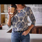 arwen&ajh مجموعة أروين التجارية 2024 Round Neck Temperament Tops, Loose Casual Retro Long-sleeved Printed T-shirts For Women