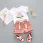 مجموعة اروين   ARWEN & AJH GROUP Summer Foreign Trade New Girls Crew Neck Short Sleeve Suit Female Baby Casual Shorts Two-piece set