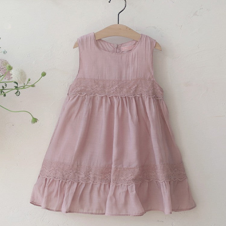 Spring Strawberry Shan Girls Girls Children Solid Color French Cotton Lace Tank Top Dress Pre Sale