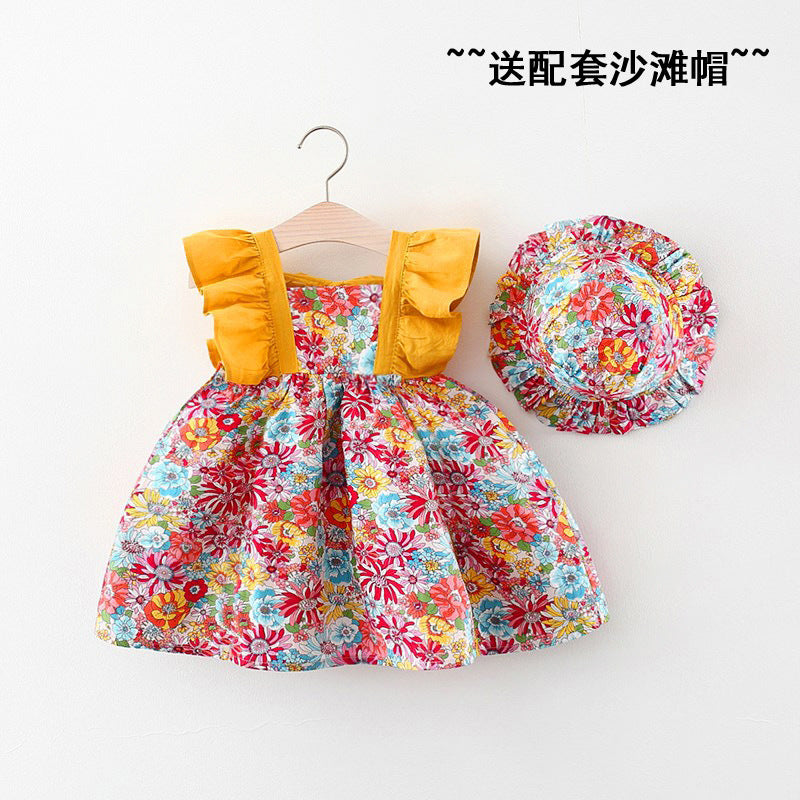 مجموعة اروين arwen&ajh group Girls' Dress 2024 Summer New Korean Style Floral Summer Dress Baby Styline Cotton Dress For Hat