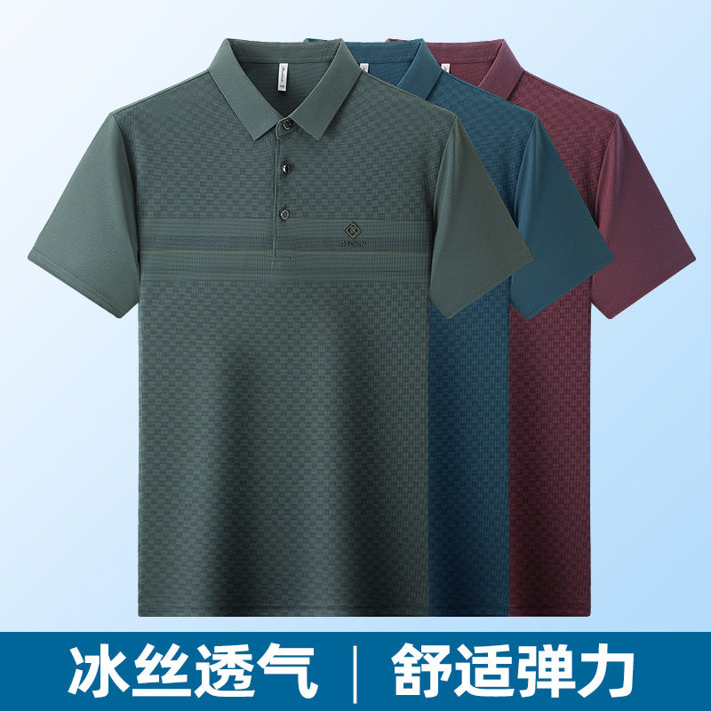 مجموعة اروين التجارية ARWEN&AJH GROUP  2024 European 2024 New Men's Dad Business High Quality Summer Lapel Ice Silk Quick-drying Cool Short-sleeved POLO Shirt