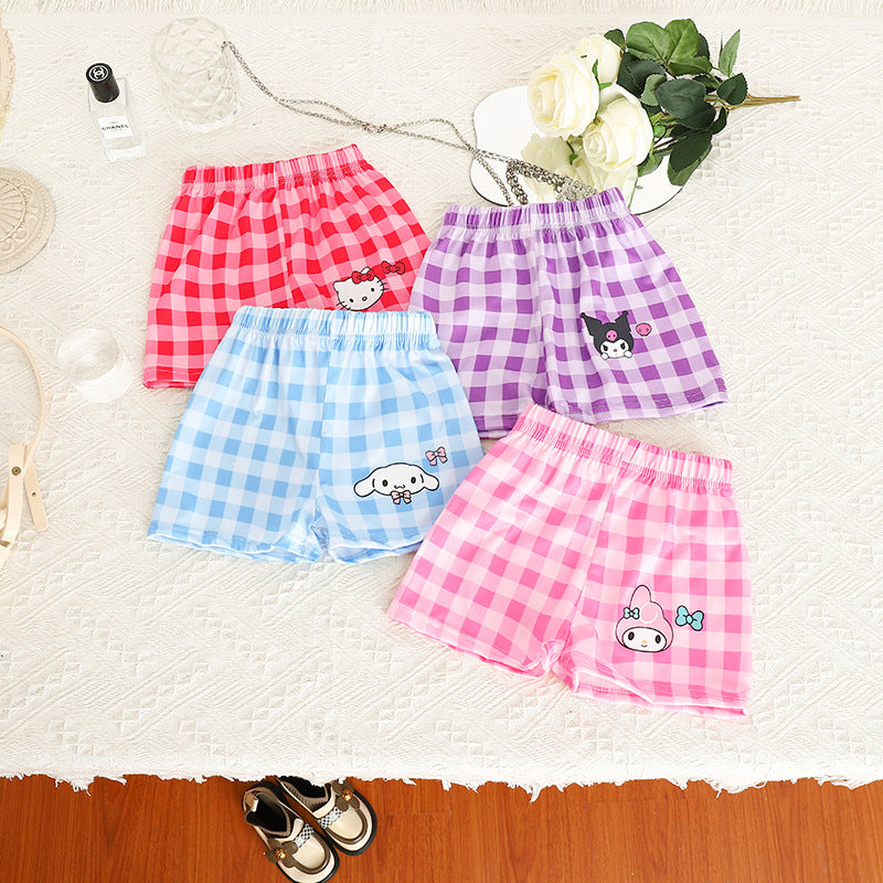 مجموعة اروين arwen&ajh group Summer New 2024 Girls Casual Cartoon Suit Baby Cute Loose T-shirt Plaid Shorts Suit