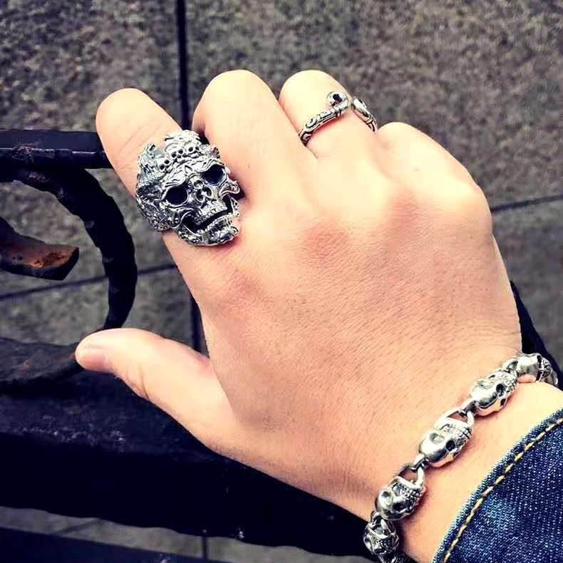 Cross-border Wish Hot Sale Jewelry Skull Ring Male Rock Gothic Punk Jewelry Ring Male Gift