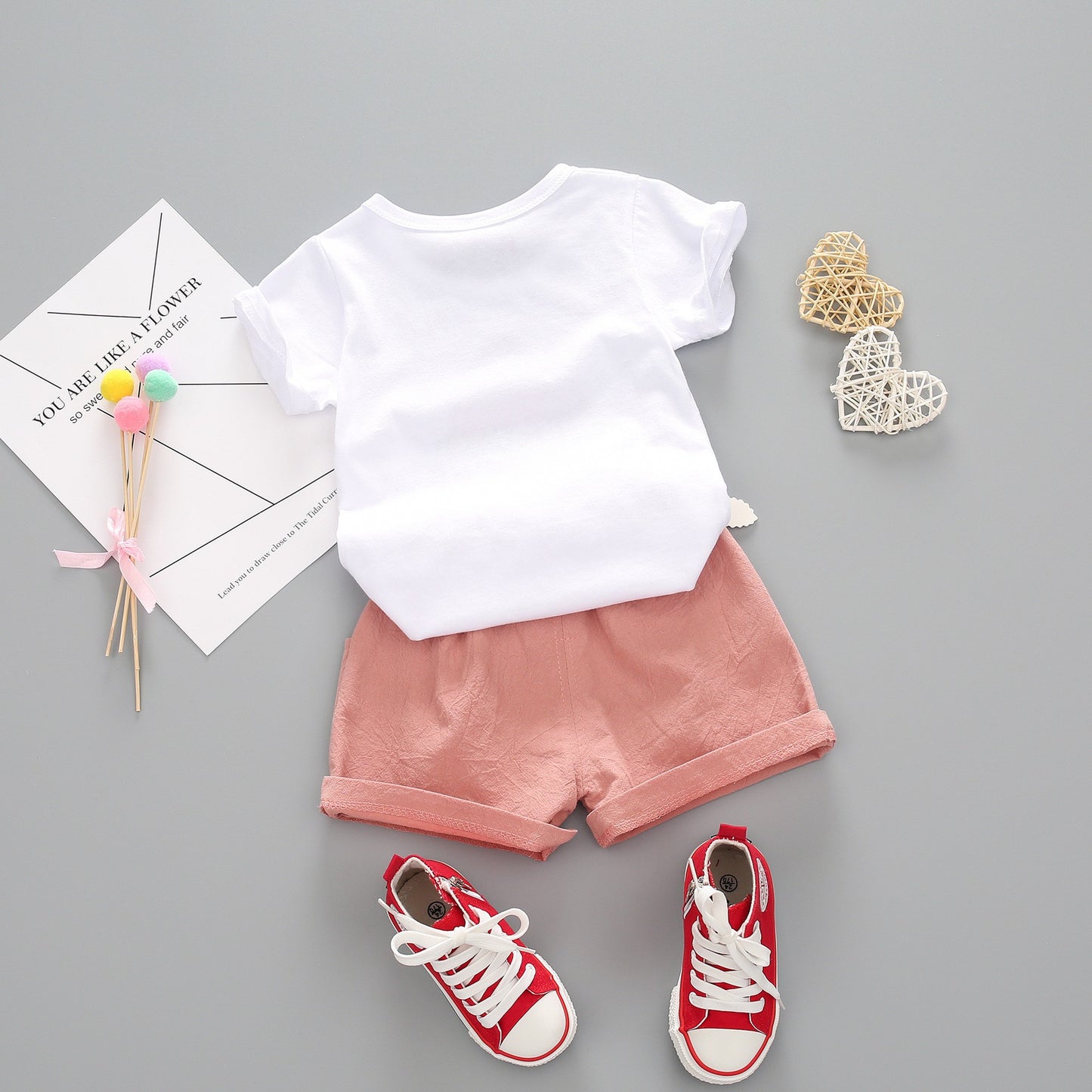 مجموعة اروين   ARWEN & AJH GROUP Summer Foreign Trade New Girls Crew Neck Short Sleeve Suit Female Baby Casual Shorts Two-piece set