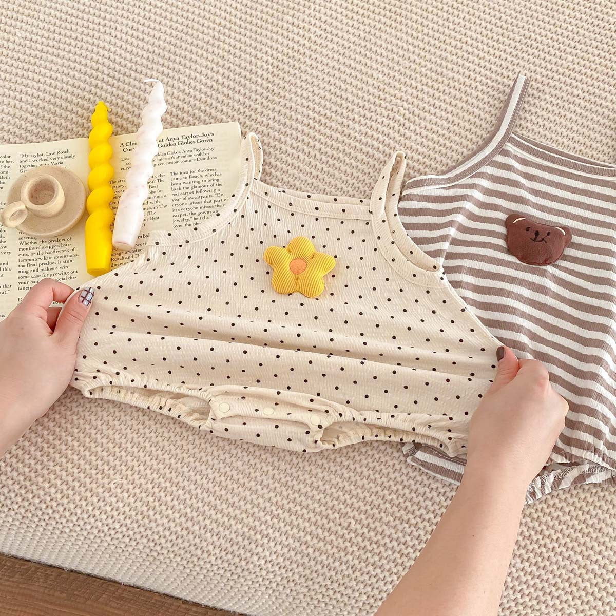 مجموعة اروين التجارية arwen&ajh group  Summer Korean Style Baby Sling Jumpsuit Male And Female Baby Cartoon Sleeveless Vest Romper Newborn Thin Romper