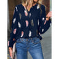 مجموعة اروين التجارية arwen&ajh group New Cross-border Amazon European And American Women&  V-neck Feather Printing Long Sleeve Loose T-shirt Women  Top