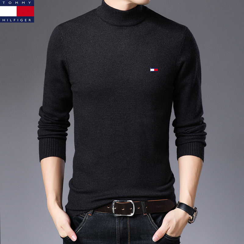 مجموعة أروين ARWEN& AJH GROUP 2024 New  American Genuine Goods Tommy Tommy Half Turtleneck Sweater Men's Knitted Men's Casual Autumn And Winter New Thickened Sweater Men