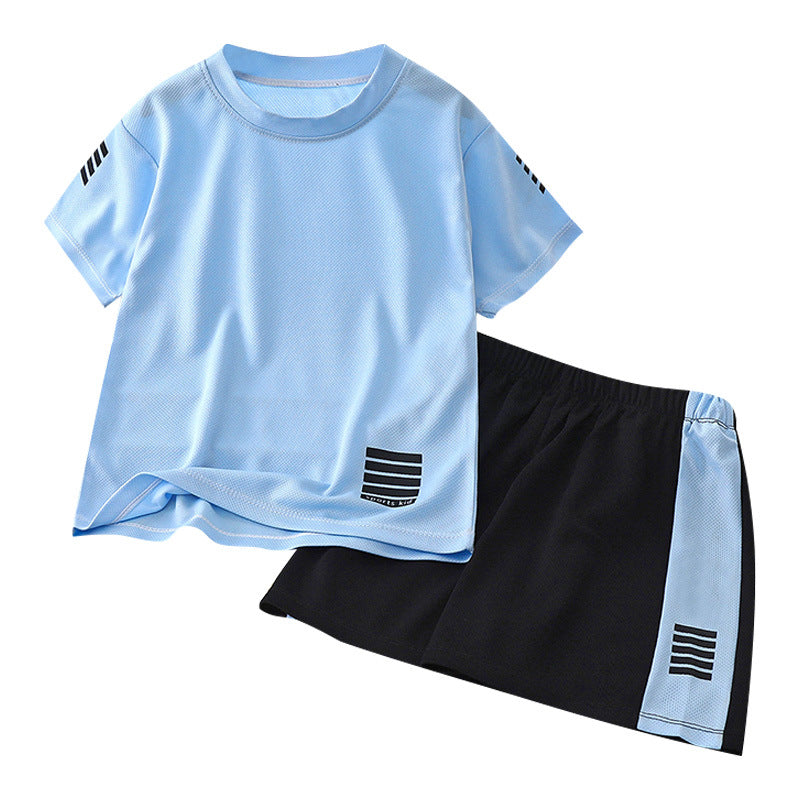 مجموعة اروين arwen&ajh group  Summer Children's Quick-drying Clothes Boy's Suit 2024 New Handsome Fashionable Middle And Big Children's Short-sleeved Summer Sports Two-piece Set