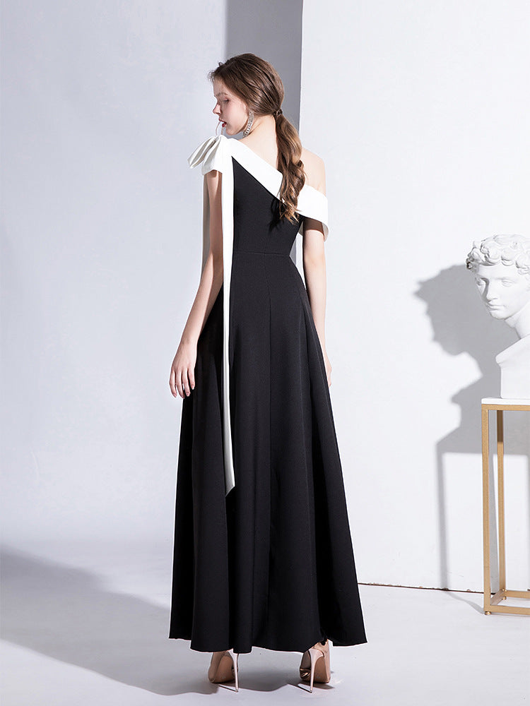 arwen&ajh مجموعة أروين التجارية 2024 Black Evening Dress Women's 2024 Summer New Arrival One-Shoulder Socialite Elegant Banquet Dress Slim Long Daily Dress