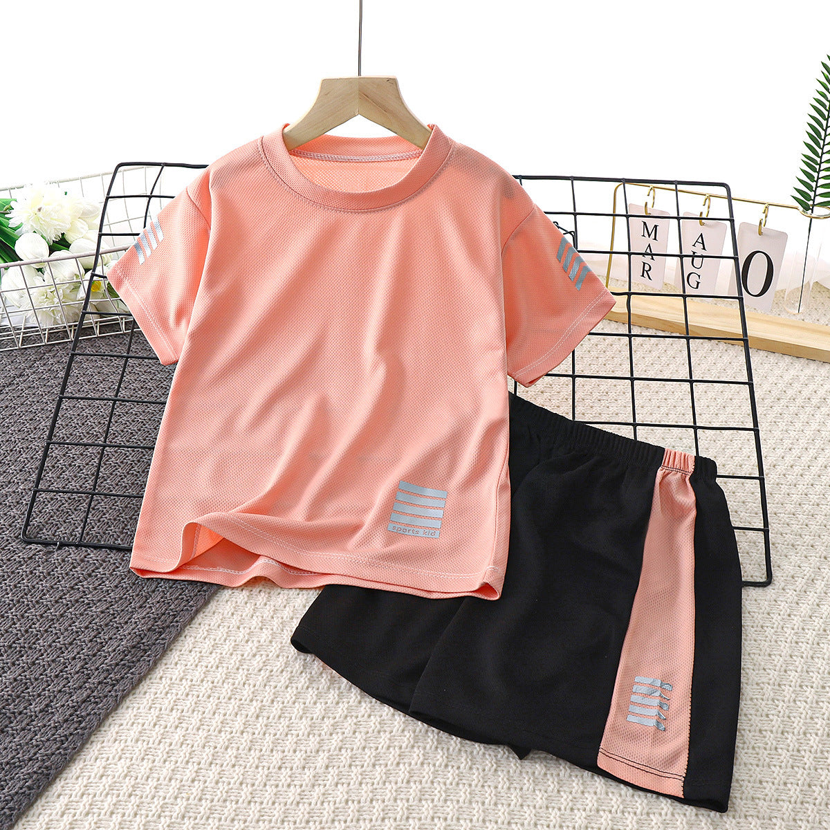 مجموعة اروين arwen&ajh group  Summer Children's Quick-drying Clothes Boy's Suit 2024 New Handsome Fashionable Middle And Big Children's Short-sleeved Summer Sports Two-piece Set