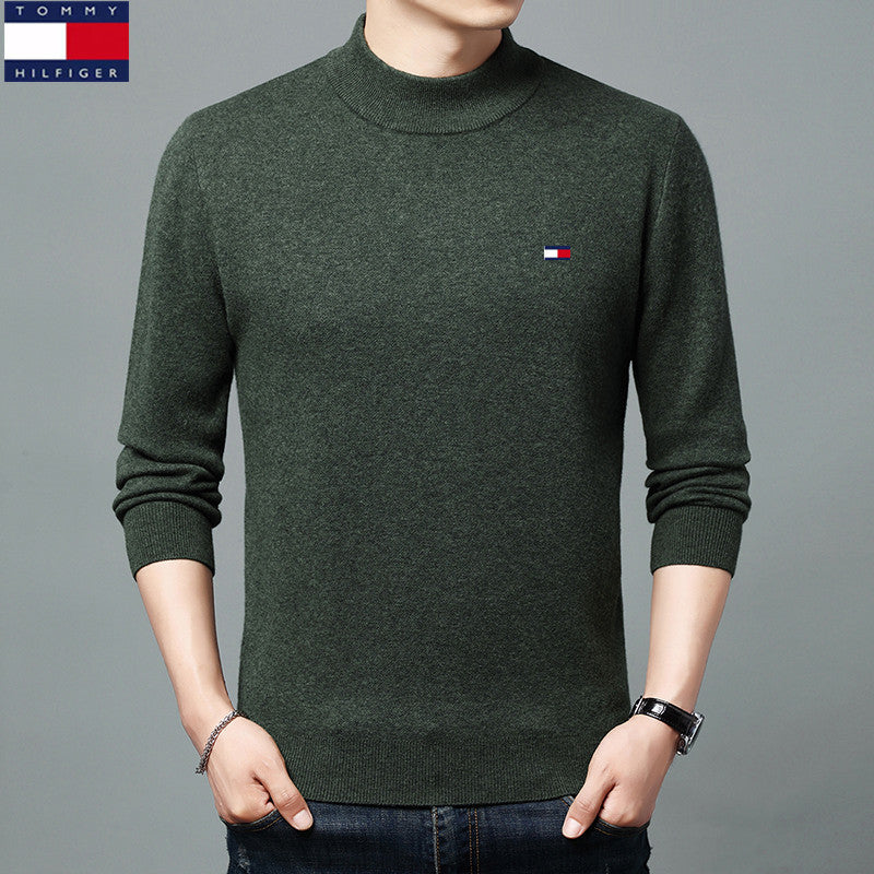 مجموعة أروين ARWEN& AJH GROUP 2024 New  American Genuine Goods Tommy Tommy Half Turtleneck Sweater Men's Knitted Men's Casual Autumn And Winter New Thickened Sweater Men