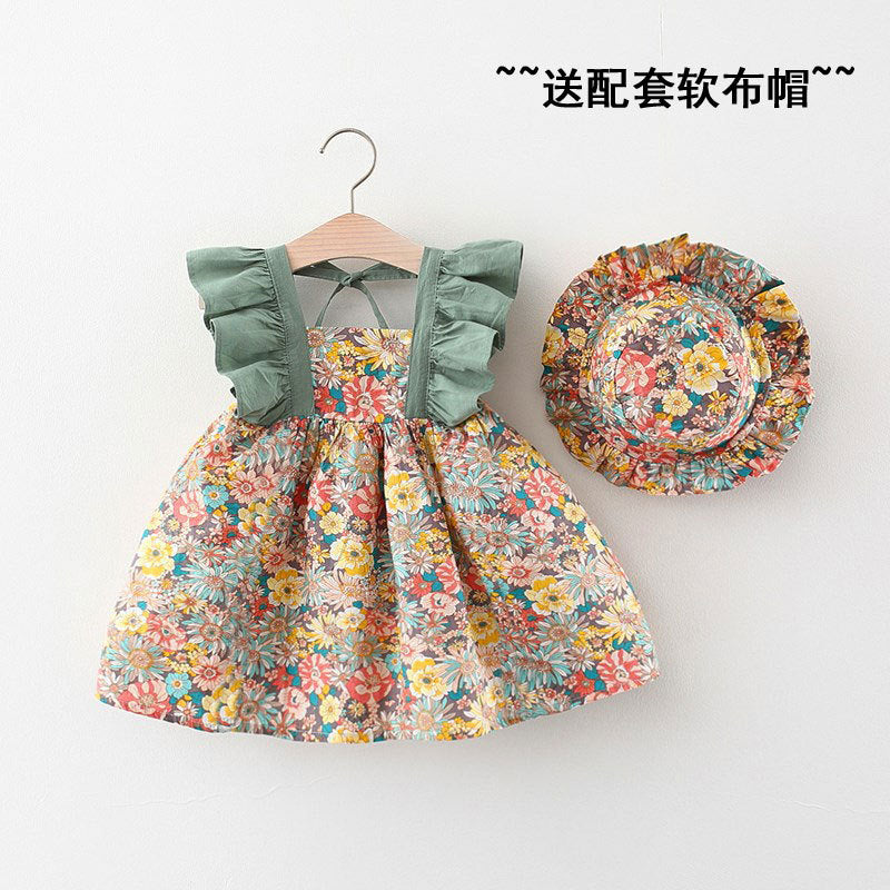 مجموعة اروين arwen&ajh group Girls' Dress 2024 Summer New Korean Style Floral Summer Dress Baby Styline Cotton Dress For Hat